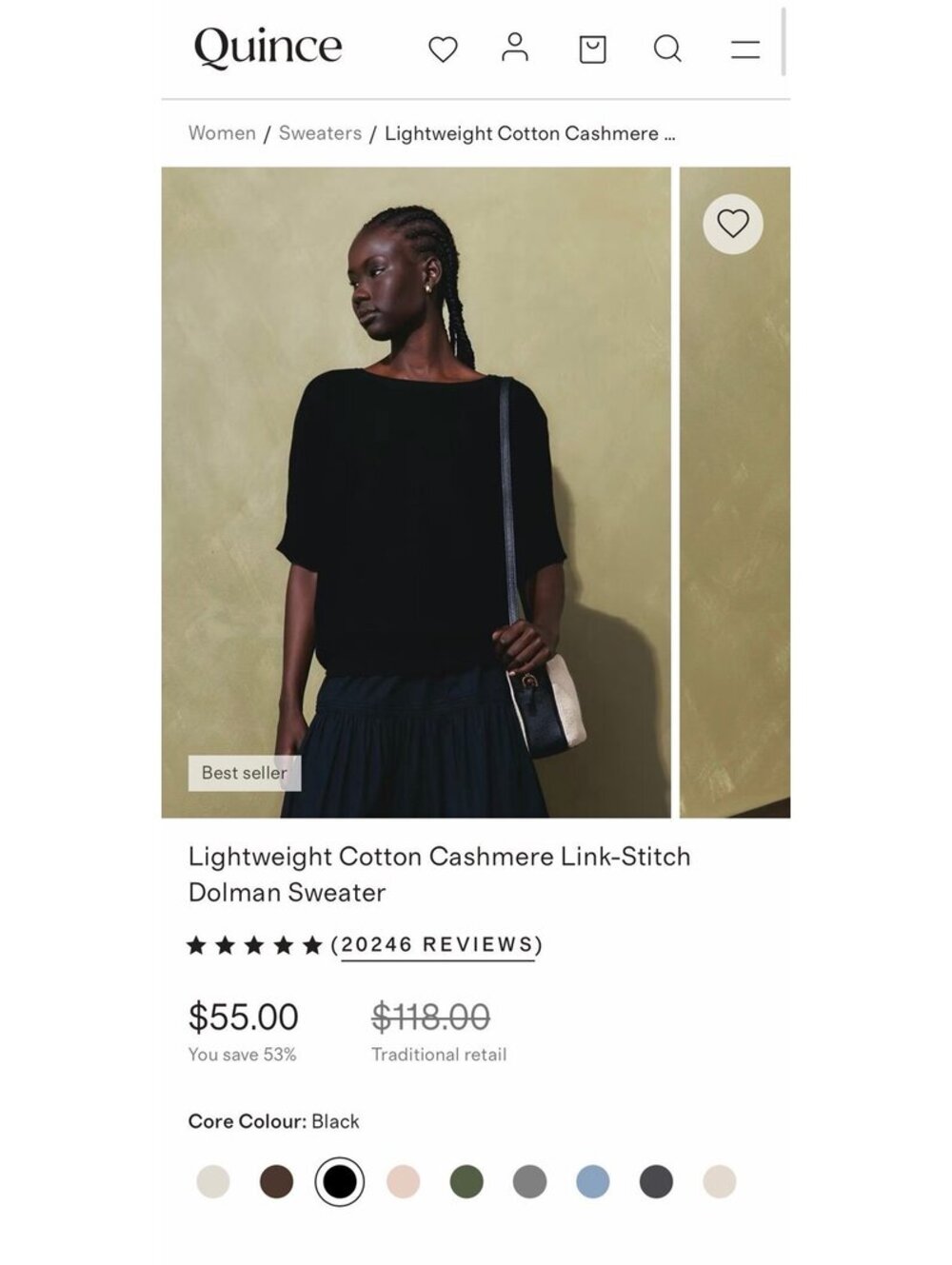 Quince Lightweight Cotton Cashmere Link-Stitch Dolman Sweater Black size M. On w - Picture 6 of 6